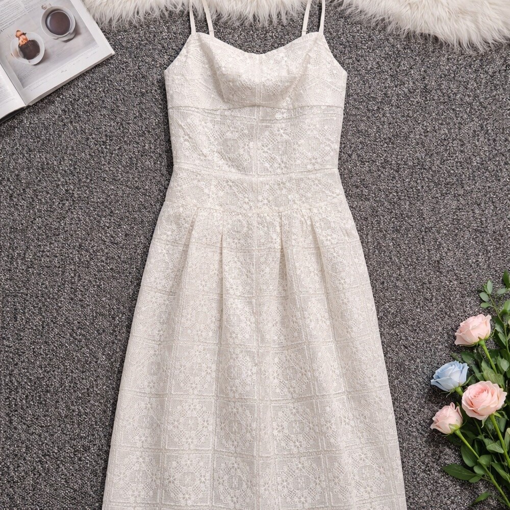 AVEC LES FILLES Dress Womens Size 8 Antique Lace Midi Sweetheart Fit & Flare - Picture 3 of 7